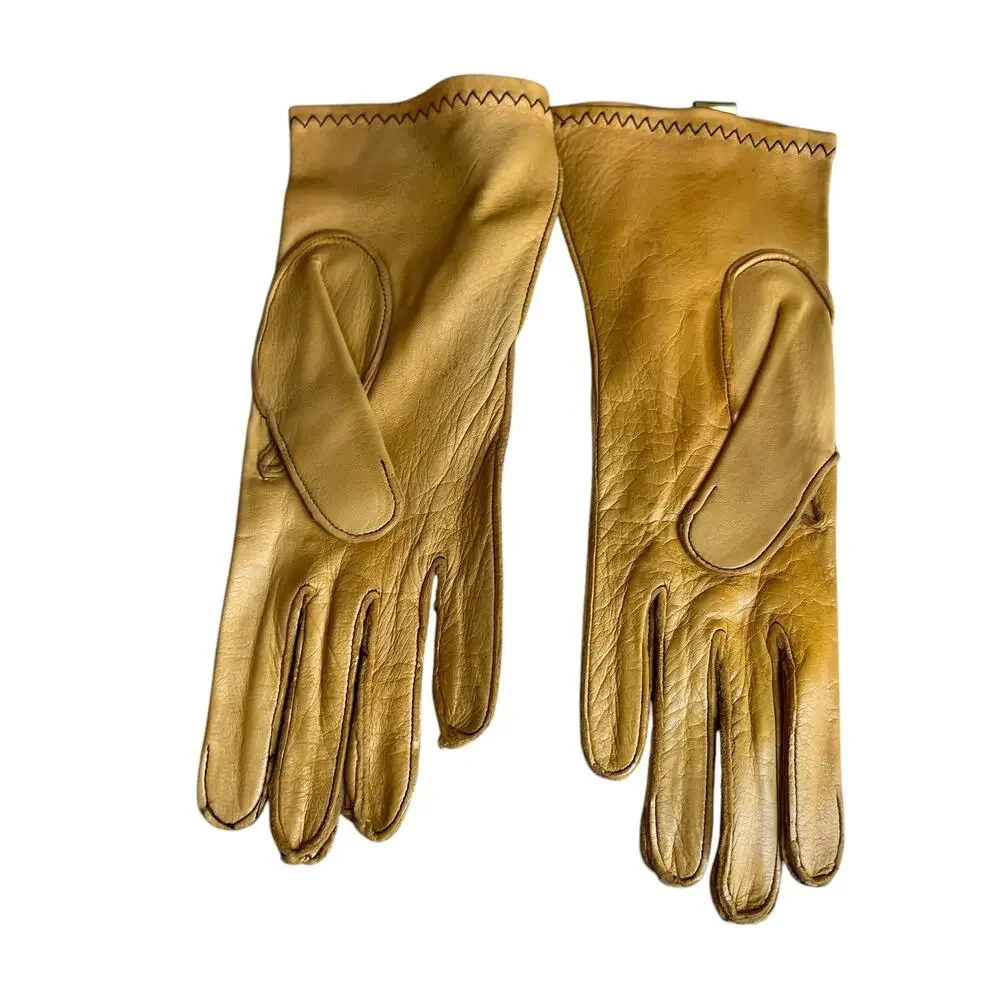 Vintage Genuine Deerskin Ladies Leather Gloves Contrast Stitch